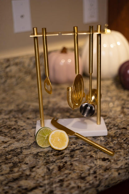 Gold Hanging Bar Tools with Marble Base - Home & Garden