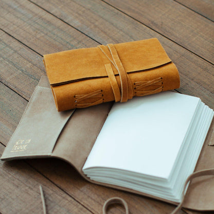 Suede Leather Bound Journal - Large / Cognac - Notebooks &